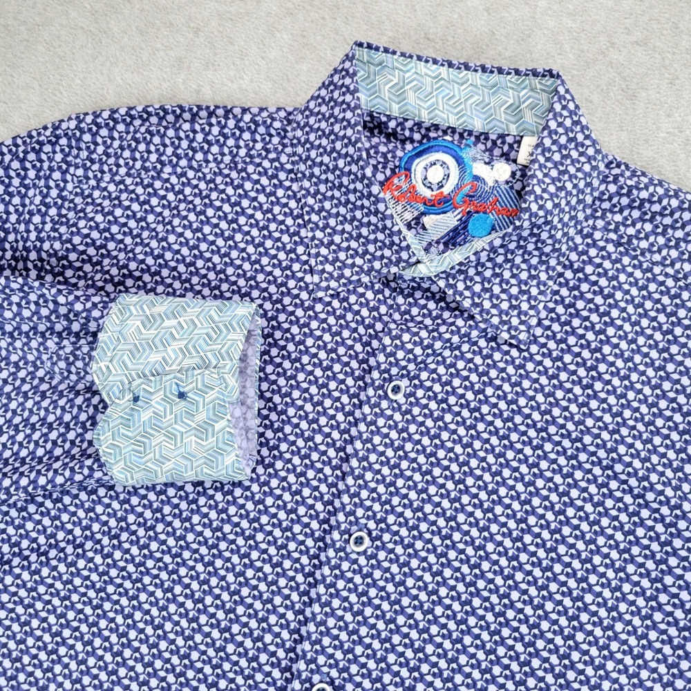 Robert Graham Button Down Shirt Mens XL Blue Geometric Cube Print Classic Fit